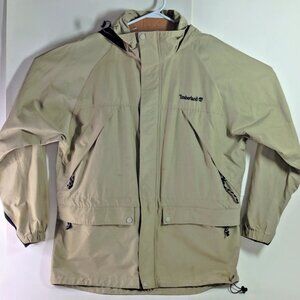 Vtg Y2K Timberland Weathergear Hooded Coat Jacket Tan Men’s Size M Fall Spring
